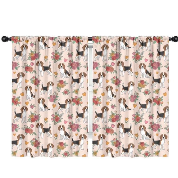 Blackout Kids Curtains,Beagle and Rose Pink Pattern Children's Insulated Curtains Set Of 2,Bedroom Essentials,Toddler Room Decor 42"x63"