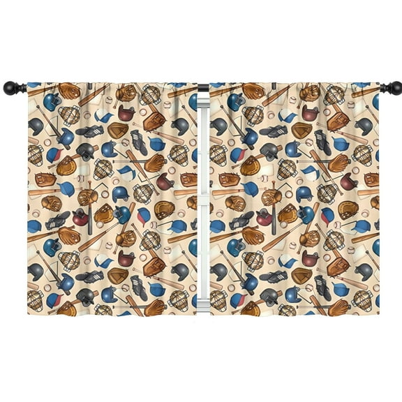 Blackout Kids Curtains,Beige Baseball Gear Pattern Childrens Insulated Curtains Set Of 2,Bedroom Essentials,Toddler Room Decor 42"x54"