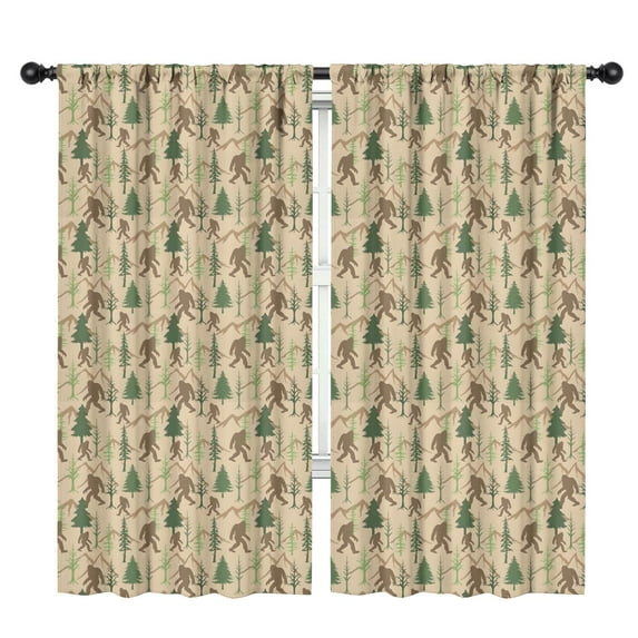 Blackout Kids Curtains,Beige Bigfoot and Forest Pattern Childrens Insulated Curtains Set Of 2,Bedroom Essentials,Toddler Room Decor 42x84in(106x213cm)