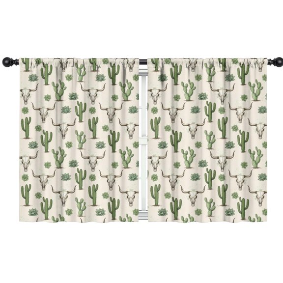 Blackout Kids Curtains,Beige Buffalo Skull Cactus Succulent Pattern Childrens Insulated Curtains Set Of 2,Bedroom Essentials,Toddler Room Decor 42"x54"