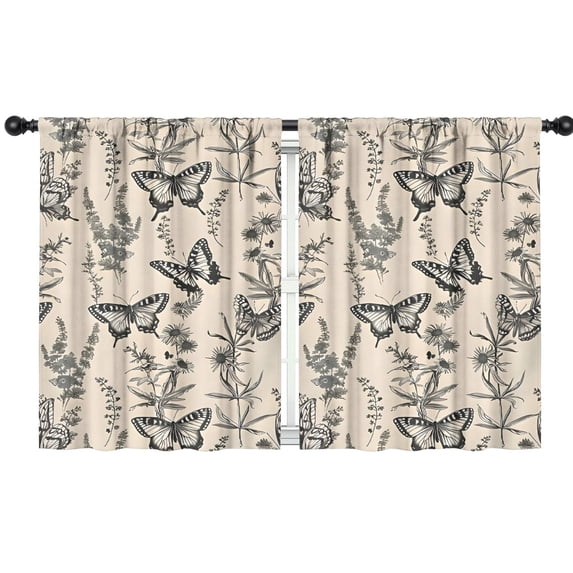 Blackout Kids Curtains,Beige Butterfly Plant Pattern Childrens Insulated Curtains Set Of 2,Bedroom Essentials,Toddler Room Decor 42"x54"