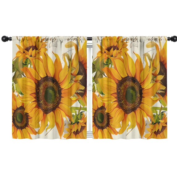 Blackout Kids Curtains,Beige Calligraphy Sunflower Pattern Childrens Insulated Curtains Set Of 2,Bedroom Essentials,Toddler Room Decor 42"x54"