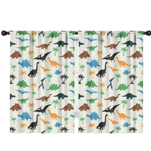 Blackout Kids Curtains,Beige Cartoon Dinosaurs Palms Pattern Childrens Insulated Curtains Set Of 2,Bedroom Essentials,Toddler Room Decor 42"x63"