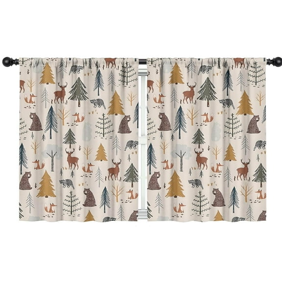Blackout Kids Curtains,Beige Christmas Forest Animal Pattern Childrens Insulated Curtains Set Of 2,Bedroom Essentials,Toddler Room Decor 42"x54"