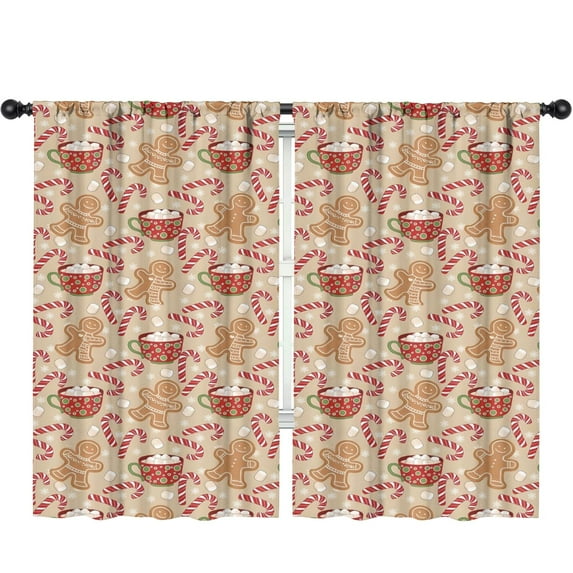 Blackout Kids Curtains,Beige Christmas Gingerbread Man Pattern Childrens Insulated Curtains Set Of 2,Bedroom Essentials,Toddler Room Decor 52"x84"
