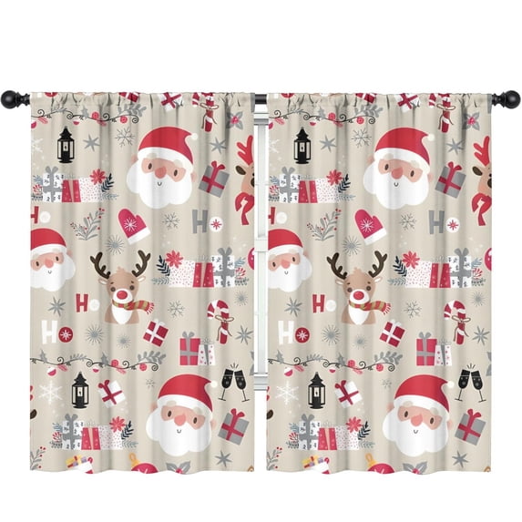 Blackout Kids Curtains,Beige Christmas Santa and Reindeer Pattern Childrens Insulated Curtains Set Of 2,Bedroom Essentials,Toddler Room Decor 52"x84"