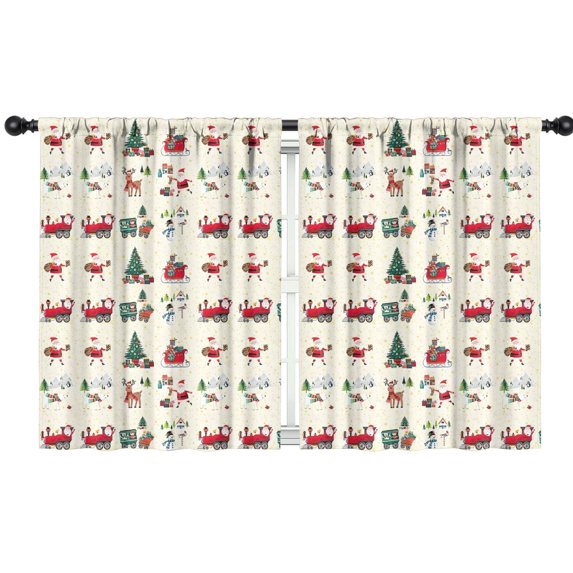 Blackout Kids Curtains,Beige Christmas Santa and Train Pattern Childrens Insulated Curtains Set Of 2,Bedroom Essentials,Toddler Room Decor 42"x54"