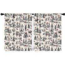Blackout Kids Curtains,Beige Christmas Winter Scene Pattern Childrens Insulated Curtains Set Of 2,Bedroom Essentials,Toddler Room Decor 42"x54"