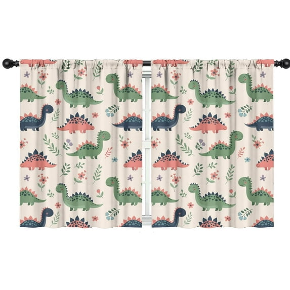Blackout Kids Curtains,Beige Dinosaurs Flowers Leaves Childrens Insulated Curtains Set Of 2,Bedroom Essentials,Toddler Room Decor 42"x54"
