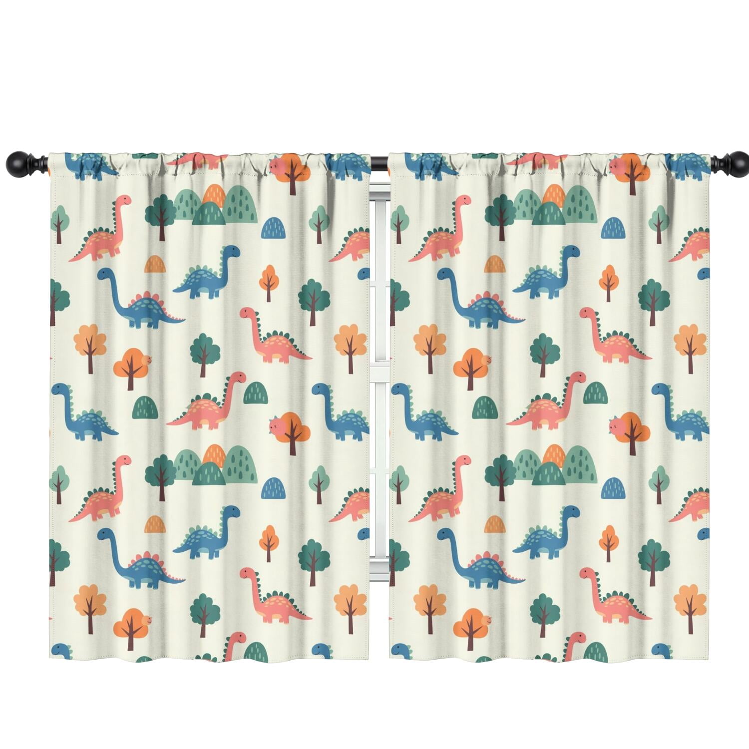 Blackout Kids Curtains,Beige Dinosaurs Landscapes Pattern Childrens Insulated Curtains Set Of 2,Bedroom Essentials,Toddler Room Decor 42"x63"
