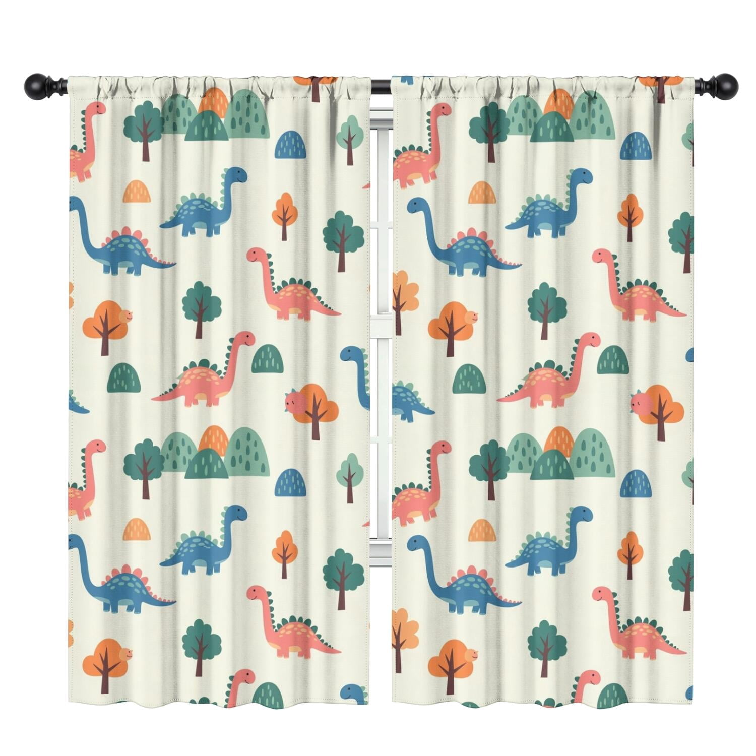 Blackout Kids Curtains,Beige Dinosaurs Landscapes Pattern Childrens Insulated Curtains Set Of 2,Bedroom Essentials,Toddler Room Decor 42"x84"
