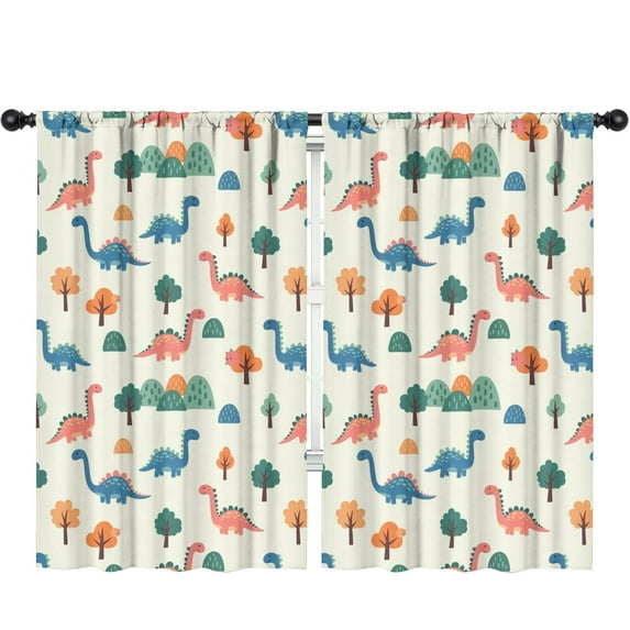 Blackout Kids Curtains,Beige Dinosaurs Landscapes Pattern Childrens Insulated Curtains Set Of 2,Bedroom Essentials,Toddler Room Decor 52"x84"