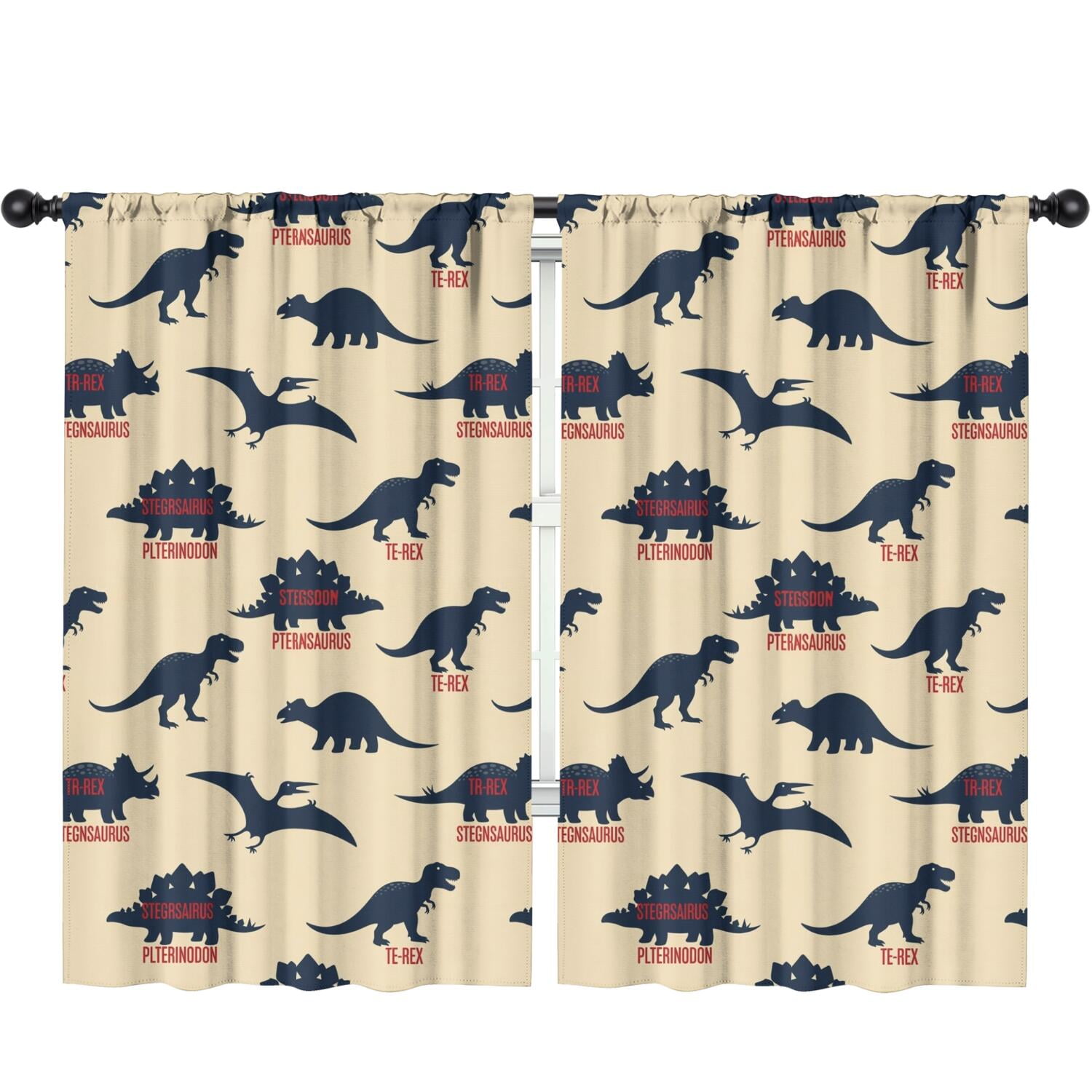 Blackout Kids Curtains,Beige Dinosaurs Names Pattern Childrens Insulated Curtains Set Of 2,Bedroom Essentials,Toddler Room Decor 52"x84"