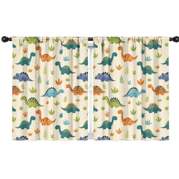 Blackout Kids Curtains,Beige Dinosaurs Plants Leaves Pattern Childrens Insulated Curtains Set Of 2,Bedroom Essentials,Toddler Room Decor 42"x54"