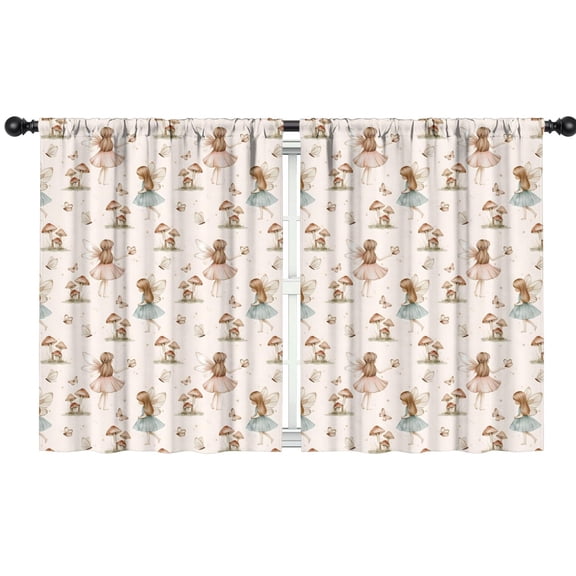 Blackout Kids Curtains,Beige Fairy Mushroom Pattern Childrens Insulated Curtains Set Of 2,Bedroom Essentials,Toddler Room Decor 42"x54"