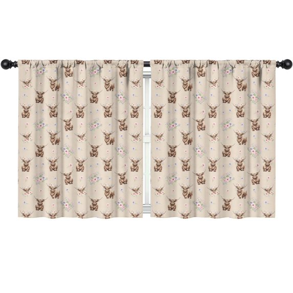 Blackout Kids Curtains,Beige Highland Cow Flower Pattern Childrens Insulated Curtains Set Of 2,Bedroom Essentials,Toddler Room Decor 52"x63"