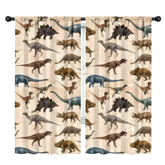 Blackout Kids Curtains,Beige Realistic Dinosaurs Pattern Childrens Insulated Curtains Set Of 2,Bedroom Essentials,Toddler Room Decor 42"x84"