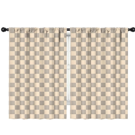 Blackout Kids Curtains,Beige and Gray Checkered Pattern Children's Insulated Curtains Set Of 2,Bedroom Essentials,Toddler Room Decor 42"x63"