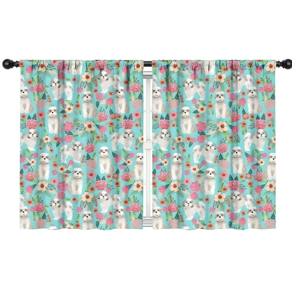 Blackout Kids Curtains,Bichon Dog Blue Florals Childrens Insulated Curtains Set Of 2,Bedroom Essentials,Toddler Room Decor 42"x54"(106x137cm)