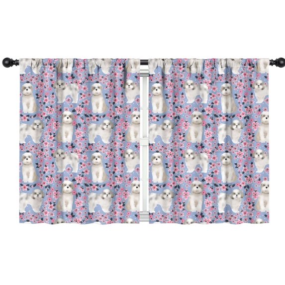 Blackout Kids Curtains,Bichon Dog Purple Florals Childrens Insulated Curtains Set Of 2,Bedroom Essentials,Toddler Room Decor 42"x54"(106x137cm)