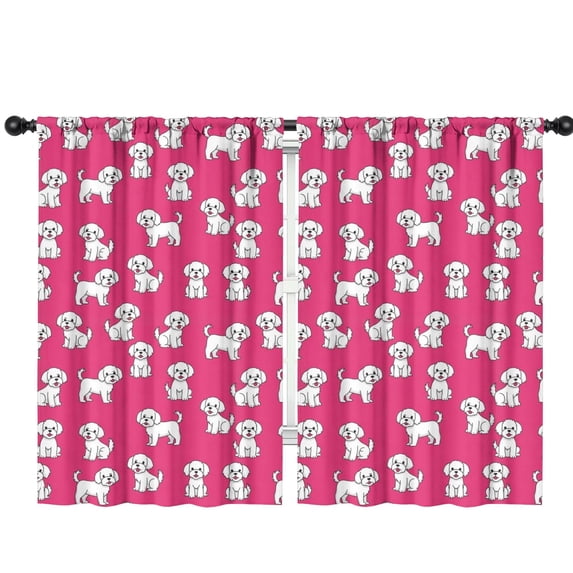 Blackout Kids Curtains,Bichon Frise Pink Pattern Children's Insulated Curtains Set Of 2,Bedroom Essentials,Toddler Room Decor 42"x63"