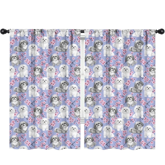 Blackout Kids Curtains,Bichon Frise and Cherry Blossom Children's Insulated Curtains Set Of 2,Bedroom Essentials,Toddler Room Decor 52"x84"