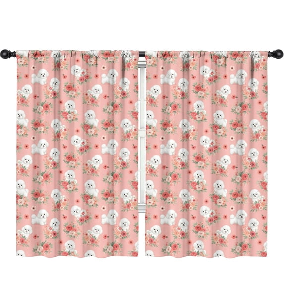 Blackout Kids Curtains,Bichon Frise and Floral Pink Pattern Children's Insulated Curtains Set Of 2,Bedroom Essentials,Toddler Room Decor 52"x84"