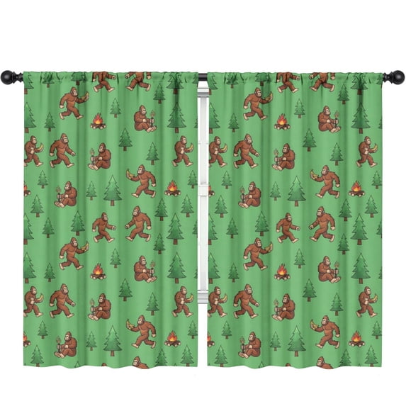 Blackout Kids Curtains,Bigfoot and Banana Green Pattern Children's Insulated Curtains Set Of 2,Bedroom Essentials,Toddler Room Decor 52"x84"