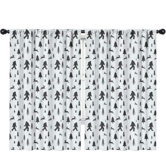 Blackout Kids Curtains,Bigfoot and Deer White Pattern Children's Insulated Curtains Set Of 2,Bedroom Essentials,Toddler Room Decor 52"x84"