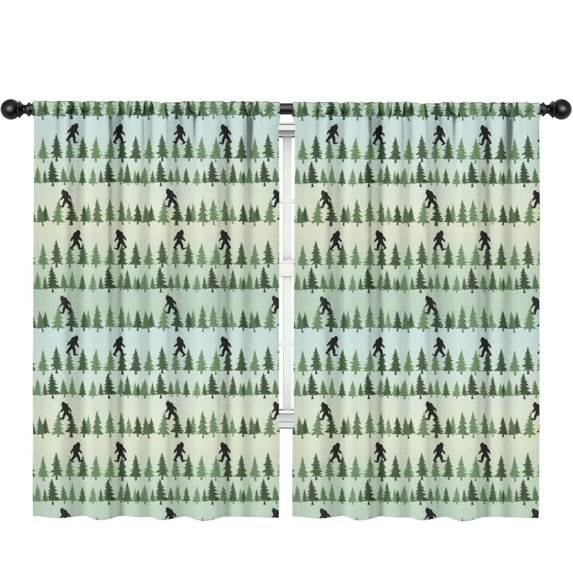 Blackout Kids Curtains,Bigfoot and Forest Green Pattern Children's Insulated Curtains Set Of 2,Bedroom Essentials,Toddler Room Decor 52"x84"