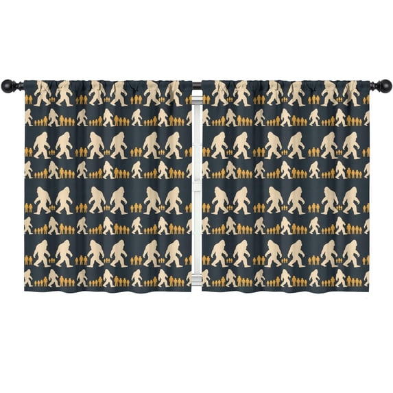 Blackout Kids Curtains,Bigfoot and Human Black Pattern Children's Insulated Curtains Set Of 2,Bedroom Essentials,Toddler Room Decor 52"x63"