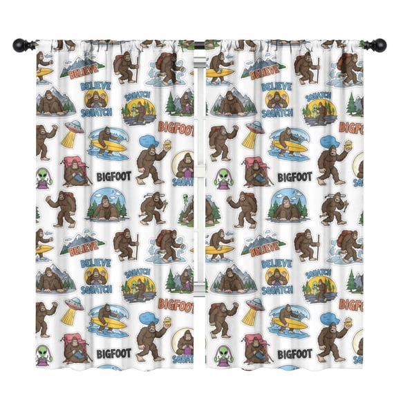 Blackout Kids Curtains,Bigfoot and Sticker White Pattern Children's Insulated Curtains Set Of 2,Bedroom Essentials,Toddler Room Decor 42"x84"