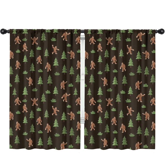 Blackout Kids Curtains,Bigfoot and Tree Black Pattern Children's Insulated Curtains Set Of 2,Bedroom Essentials,Toddler Room Decor 52"x84"