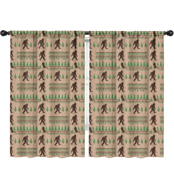 Blackout Kids Curtains,Bigfoot and Tree Brown Pattern Children's Insulated Curtains Set Of 2,Bedroom Essentials,Toddler Room Decor 52"x84"