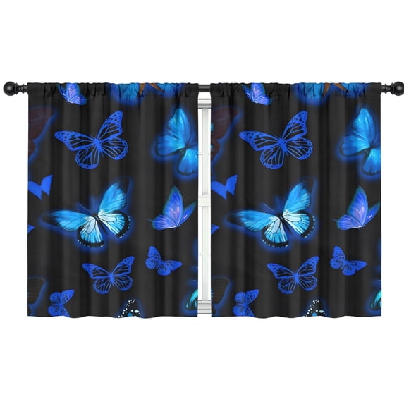 Blackout Kids Curtains,Black Blue Butterfly Pattern Childrens Insulated Curtains Set Of 2,Bedroom Essentials,Toddler Room Decor 42"x54"