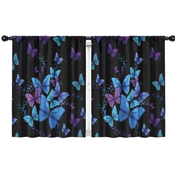 Blackout Kids Curtains,Black Blue Purple Butterfly Pattern Childrens Insulated Curtains Set Of 2,Bedroom Essentials,Toddler Room Decor 42"x54"