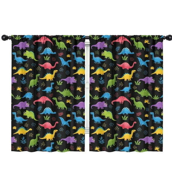 Blackout Kids Curtains,Black Cartoon Colorful Dinosaurs Plants Pattern Childrens Insulated Curtains Set Of 2,Bedroom Essentials,Toddler Room Decor 42"x63"