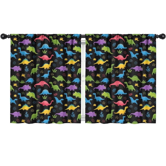 Blackout Kids Curtains,Black Cartoon Colorful Dinosaurs Plants Pattern Childrens Insulated Curtains Set Of 2,Bedroom Essentials,Toddler Room Decor 52"x63"