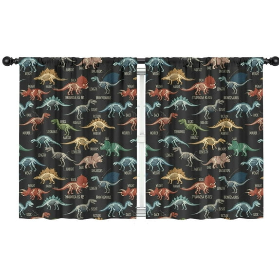 Blackout Kids Curtains,Black Cartoon Dinosaurs Infos Pattern Childrens Insulated Curtains Set Of 2,Bedroom Essentials,Toddler Room Decor 42"x54"