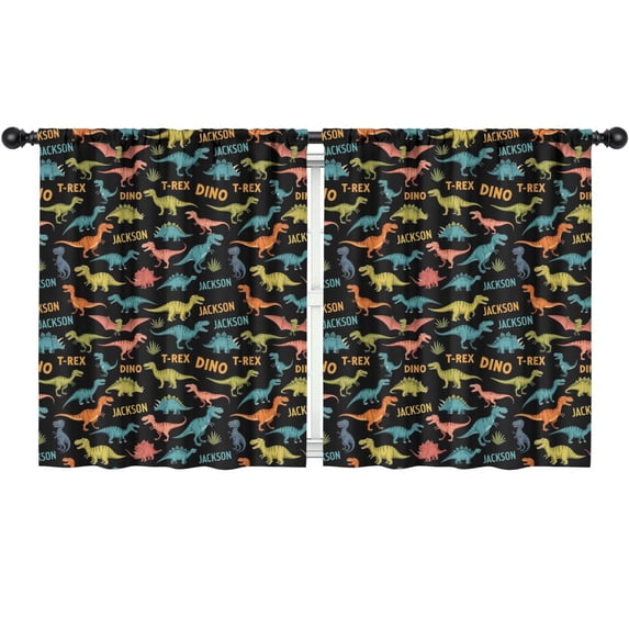 Blackout Kids Curtains,Black Cartoon Dinosaurs Names Pattern Childrens Insulated Curtains Set Of 2,Bedroom Essentials,Toddler Room Decor 52"x63"