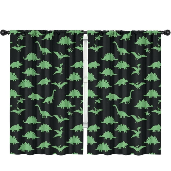 Blackout Kids Curtains,Black Cartoon Dinosaurs Pattern Childrens Insulated Curtains Set Of 2,Bedroom Essentials,Toddler Room Decor 52"x84"