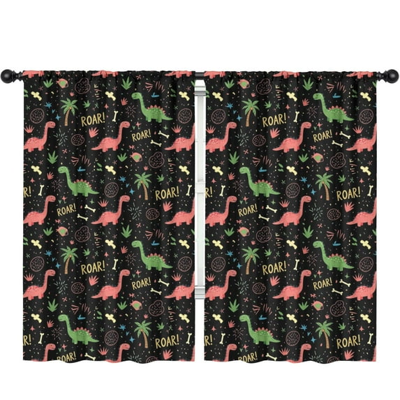 Blackout Kids Curtains,Black Cartoon Dinosaurs Roar Pattern Childrens Insulated Curtains Set Of 2,Bedroom Essentials,Toddler Room Decor 52"x84"