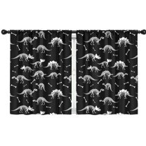 Blackout Kids Curtains,Black Cartoon Dinosaurs Skeletons Bones Pattern Childrens Insulated Curtains Set Of 2,Bedroom Essentials,Toddler Room Decor 42"x54"