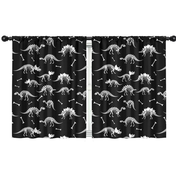 Blackout Kids Curtains,Black Cartoon Dinosaurs Skeletons Bones Pattern Childrens Insulated Curtains Set Of 2,Bedroom Essentials,Toddler Room Decor 42"x54"