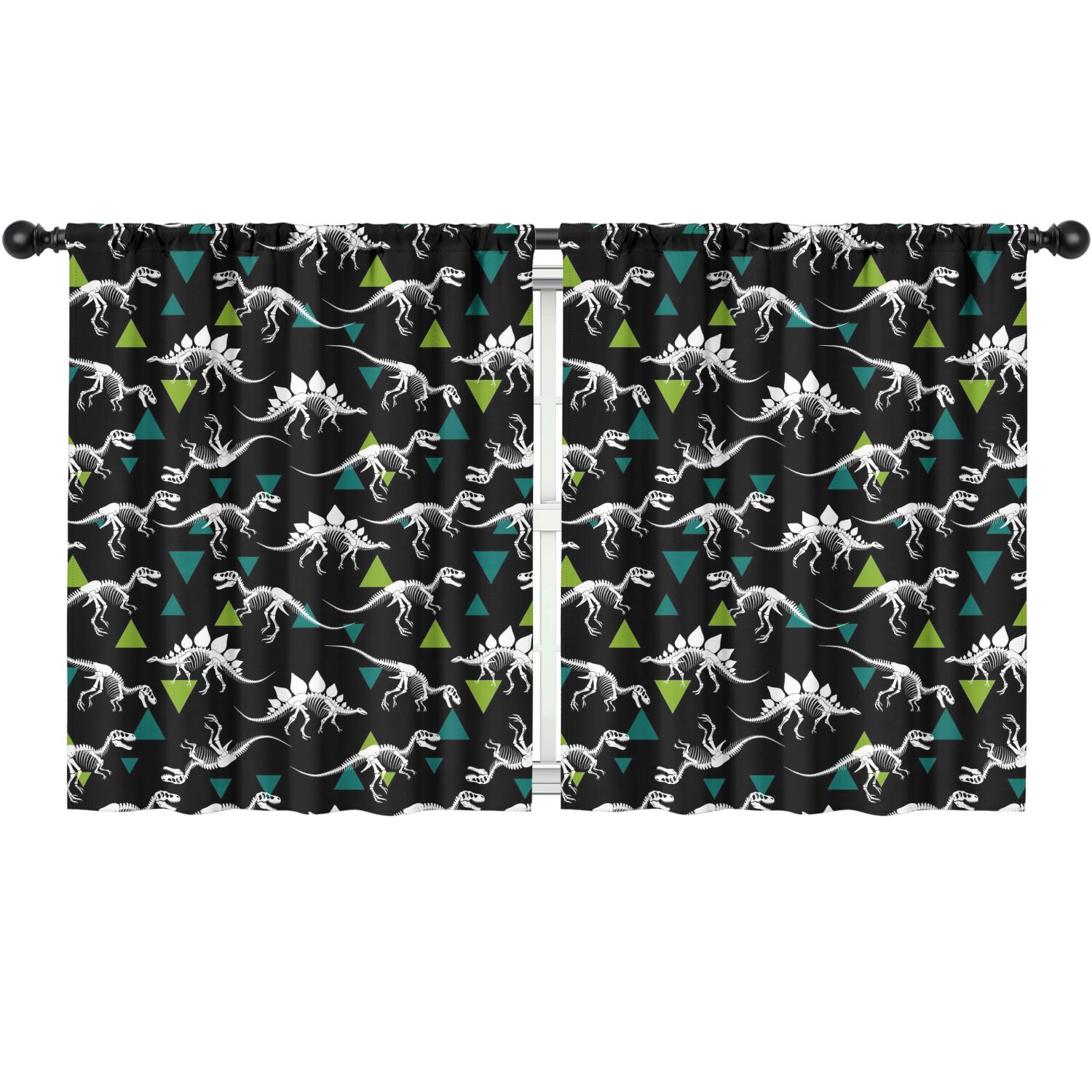 Blackout Kids Curtains,Black Cartoon Dinosaurs Skeletons Triangles Pattern Childrens Insulated Curtains Set Of 2,Bedroom Essentials,Toddler Room Decor 52"x63"