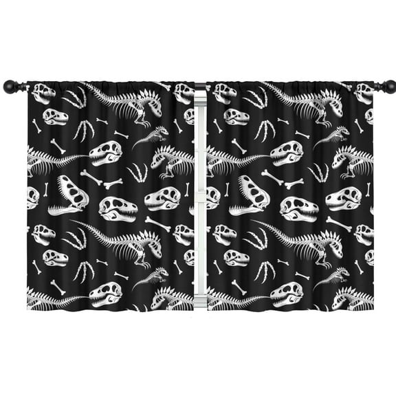 Blackout Kids Curtains,Black Cartoon Dinosaurs Skulls Skeletons Pattern Childrens Insulated Curtains Set Of 2,Bedroom Essentials,Toddler Room Decor 42"x54"