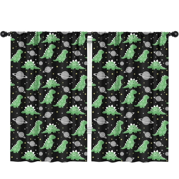Blackout Kids Curtains,Black Cartoon Space Dinosaurs Pattern Childrens Insulated Curtains Set Of 2,Bedroom Essentials,Toddler Room Decor 52"x84"