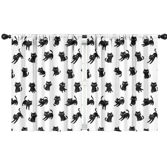 Blackout Kids Curtains,Black Cat White Pattern Children's Insulated Curtains Set Of 2,Bedroom Essentials,Toddler Room Decor 42"x54"