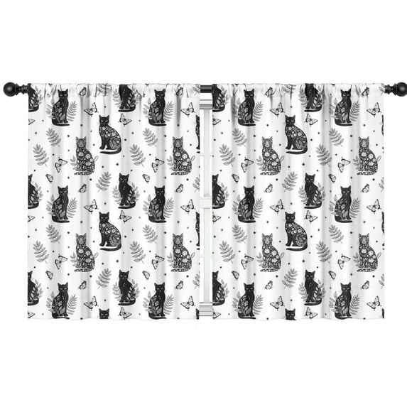 Blackout Kids Curtains,Black Cat and Butterfly White Pattern Children's Insulated Curtains Set Of 2,Bedroom Essentials,Toddler Room Decor 42"x54"