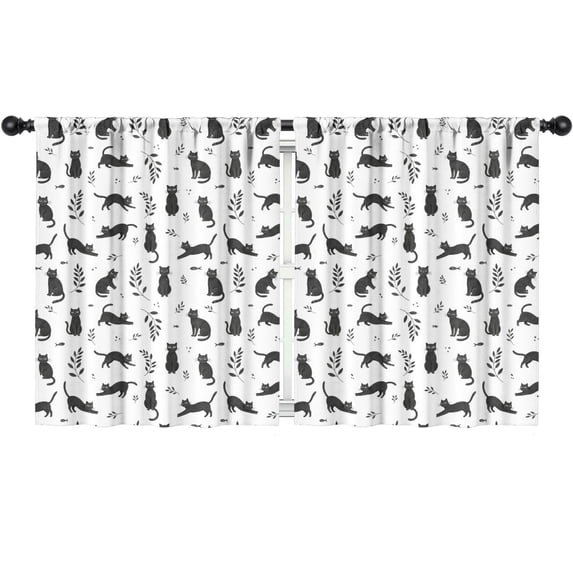 Blackout Kids Curtains,Black Cat and Leaf White Pattern Children's Insulated Curtains Set Of 2,Bedroom Essentials,Toddler Room Decor 52"x63"
